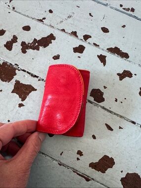 1980’s Leather Key Fob Coin Purse Red, Yellow Green Retro Vintage